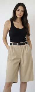 Striped Belted Bermuda - Μπεζ