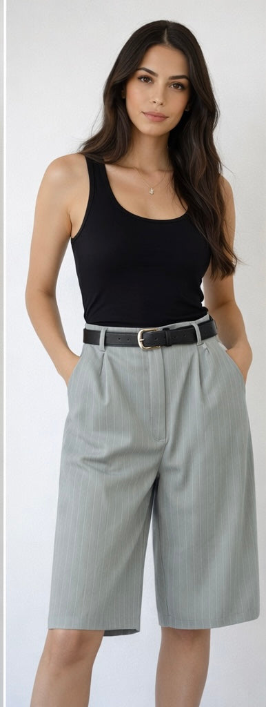 Striped Belted Bermuda - Γκρι